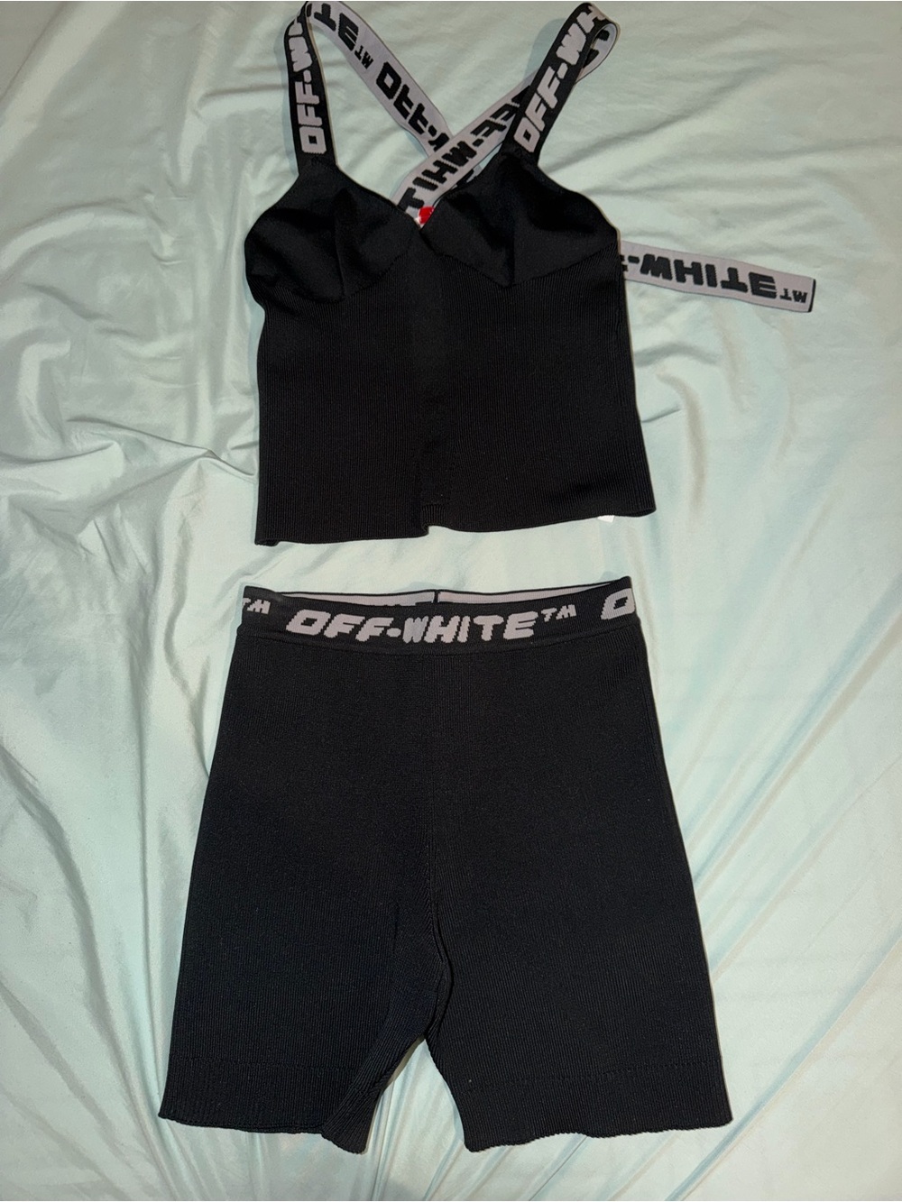 Off-White Black Logo-Trim Top & Biker Shorts